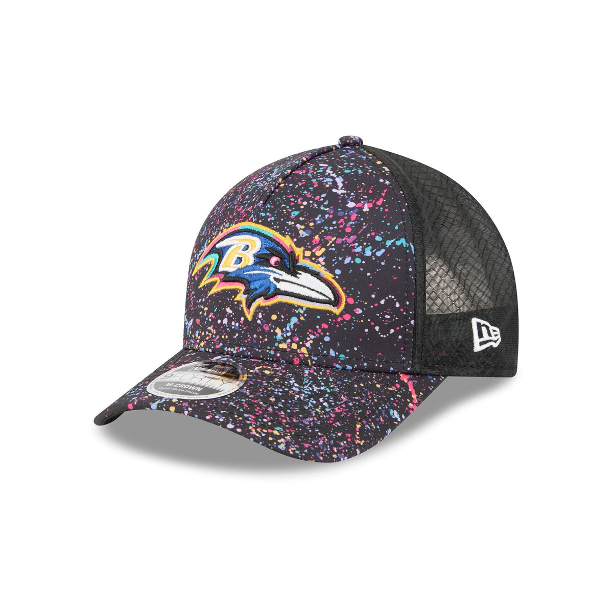 Baltimore Ravens 2025 Crucial Catch 9FORTY M-Crown A-Frame Trucker Hat