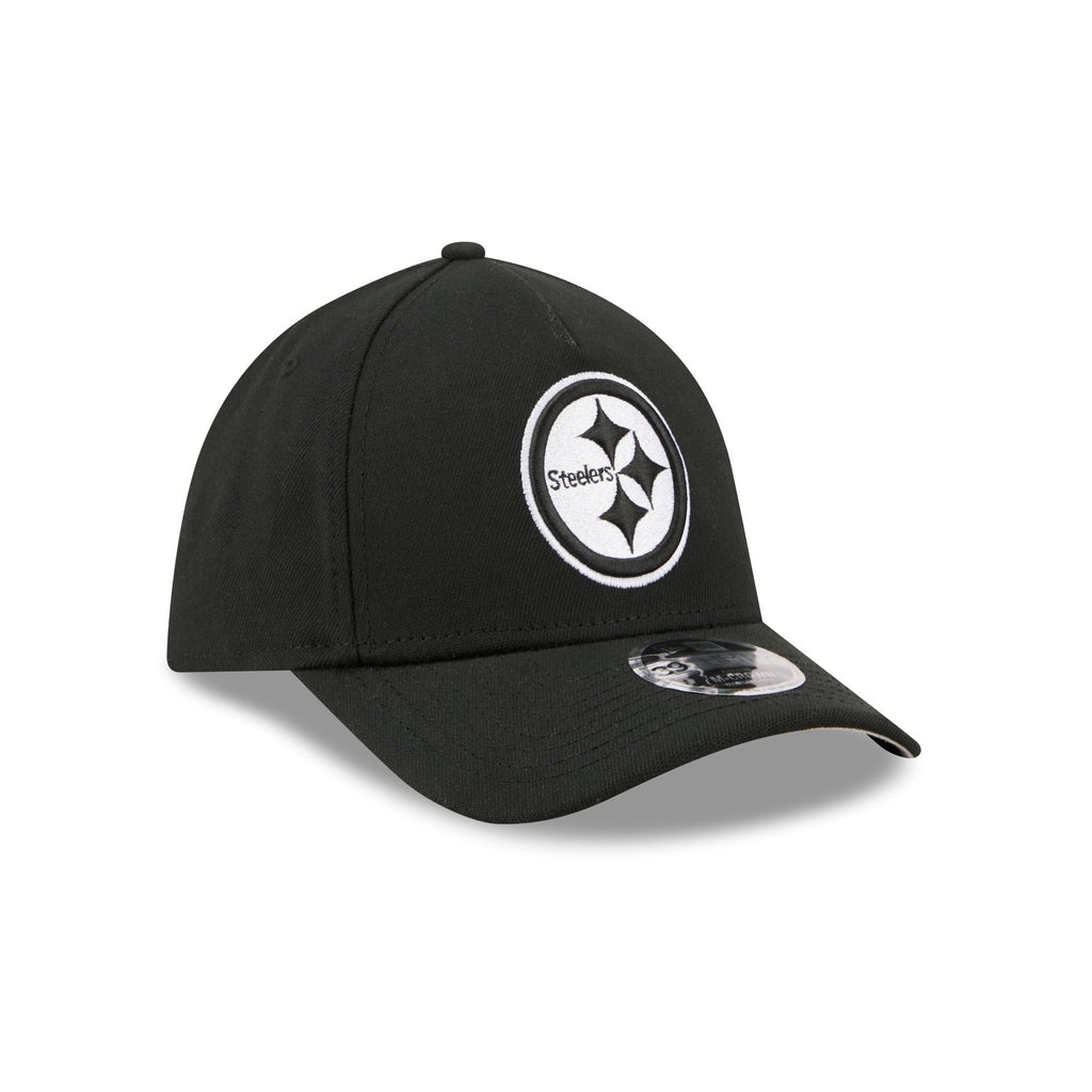 Pittsburgh Steelers Poly Black & White 39THIRTY M-Crown A-Frame Stretch Fit Hat