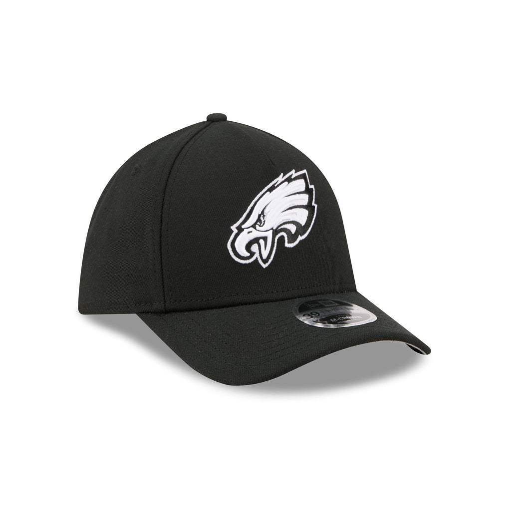 Philadelphia Eagles Poly Black & White 39THIRTY M-Crown A-Frame Stretch Fit Hat