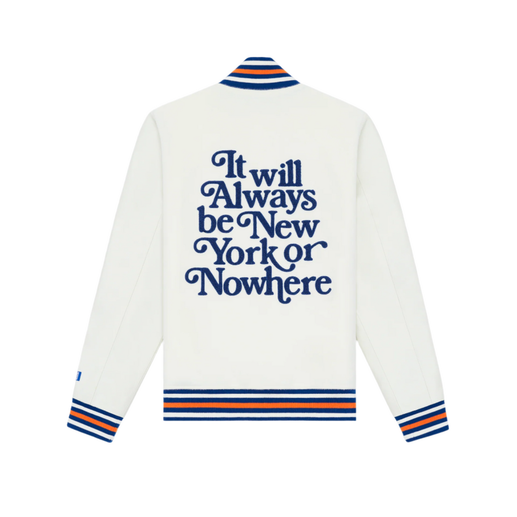 New York or Nowhere x New York Mets Chrome White Motto Varsity Jacket